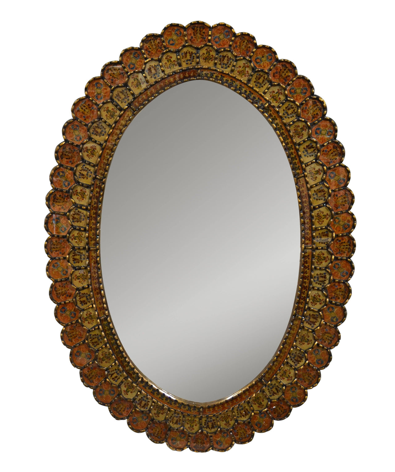 AFD Peruvian Painted Glass Scalloped Mirror Mirrors AFD Multi-Colored 