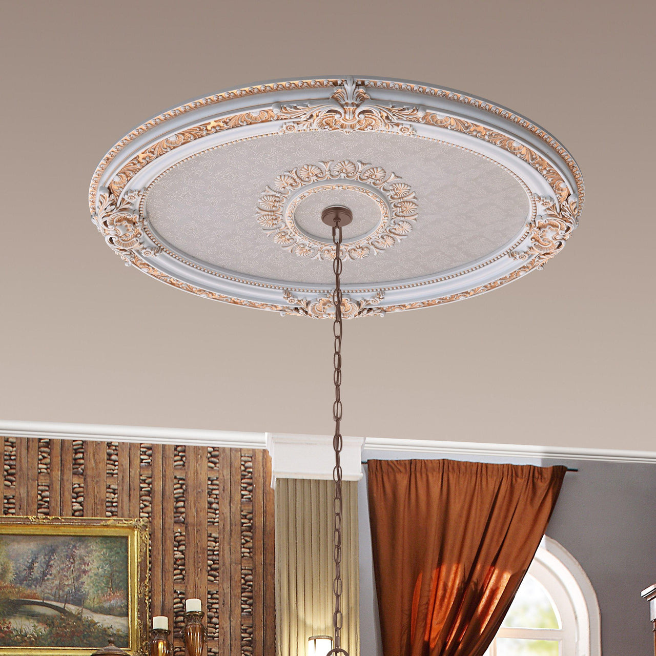AFD French Blanco Oval Chandelier Ceiling Medallion Medallions AFD Multi-Colored 