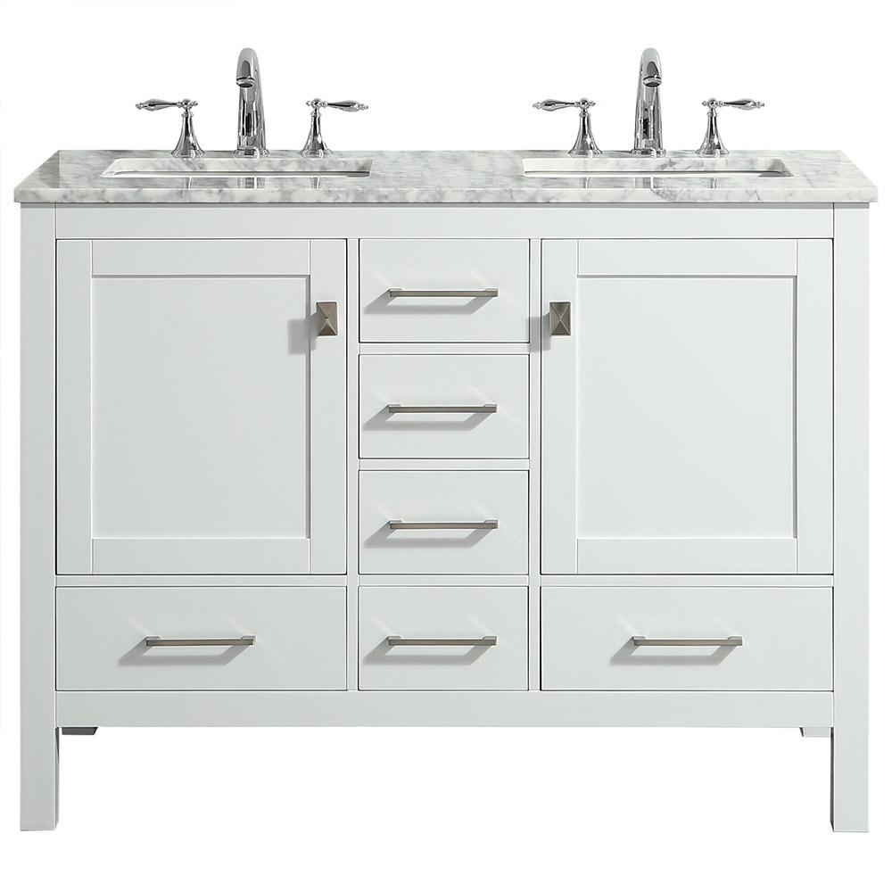 Eviva Aberdeen 48″ Transitional Double Sink Bathroom Vanity w/ White Carrara Top Vanity Eviva White 