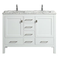 Thumbnail for Eviva London 48″ x 18″ Transitional Double Sink Bathroom Vanity w/ White Carrara Top Vanity Eviva White 