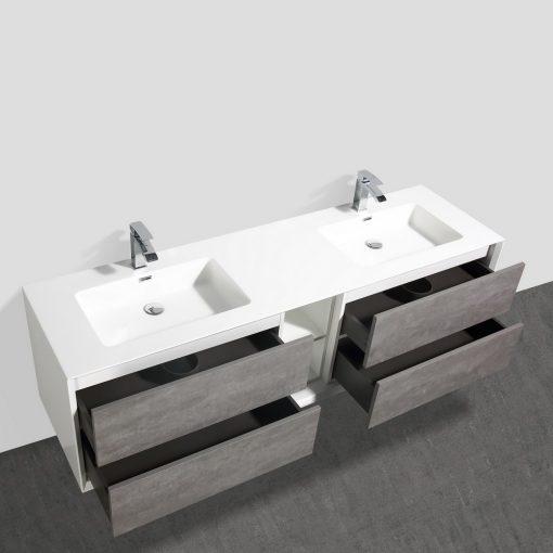 Eviva Vienna 75″ White Frame Wall Mount Double Sink Bathroom Vanity w/ White Integrated Top Vanity Eviva 