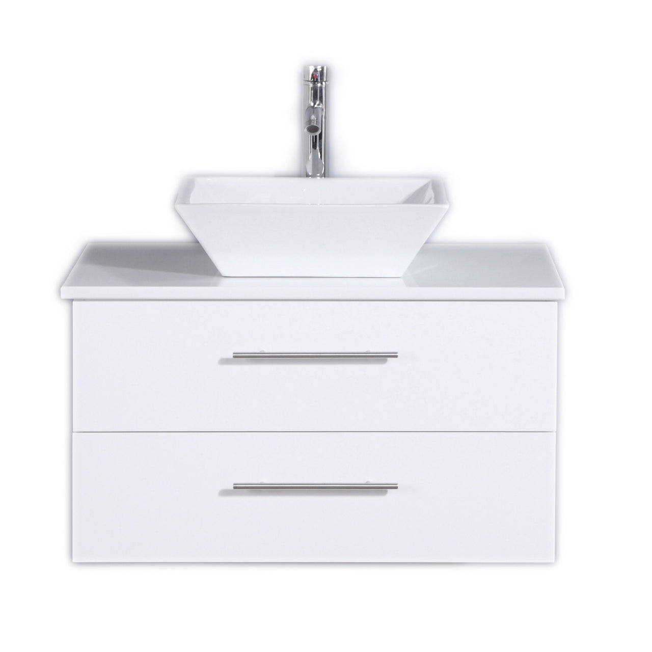 Totti Wave 30″ Modern Bathroom Vanity w/ Super White Man-Made Stone Top & Sink Vanity Eviva White 