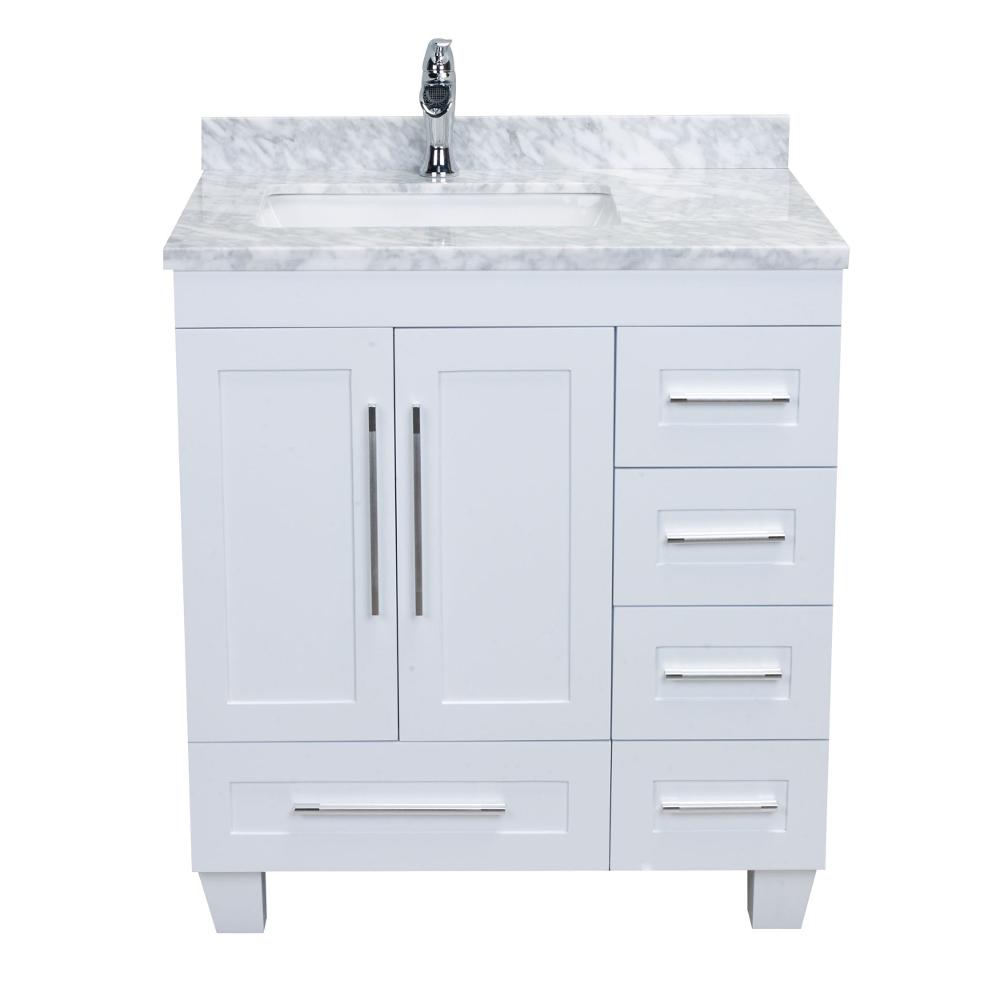 Eviva Loon 30″ Transitional Bathroom Vanity w/ White Carrara Top & Long Handles Vanity Eviva White 