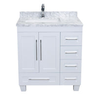 Thumbnail for Eviva Loon 30″ Transitional Bathroom Vanity w/ White Carrara Top & Long Handles Vanity Eviva White 