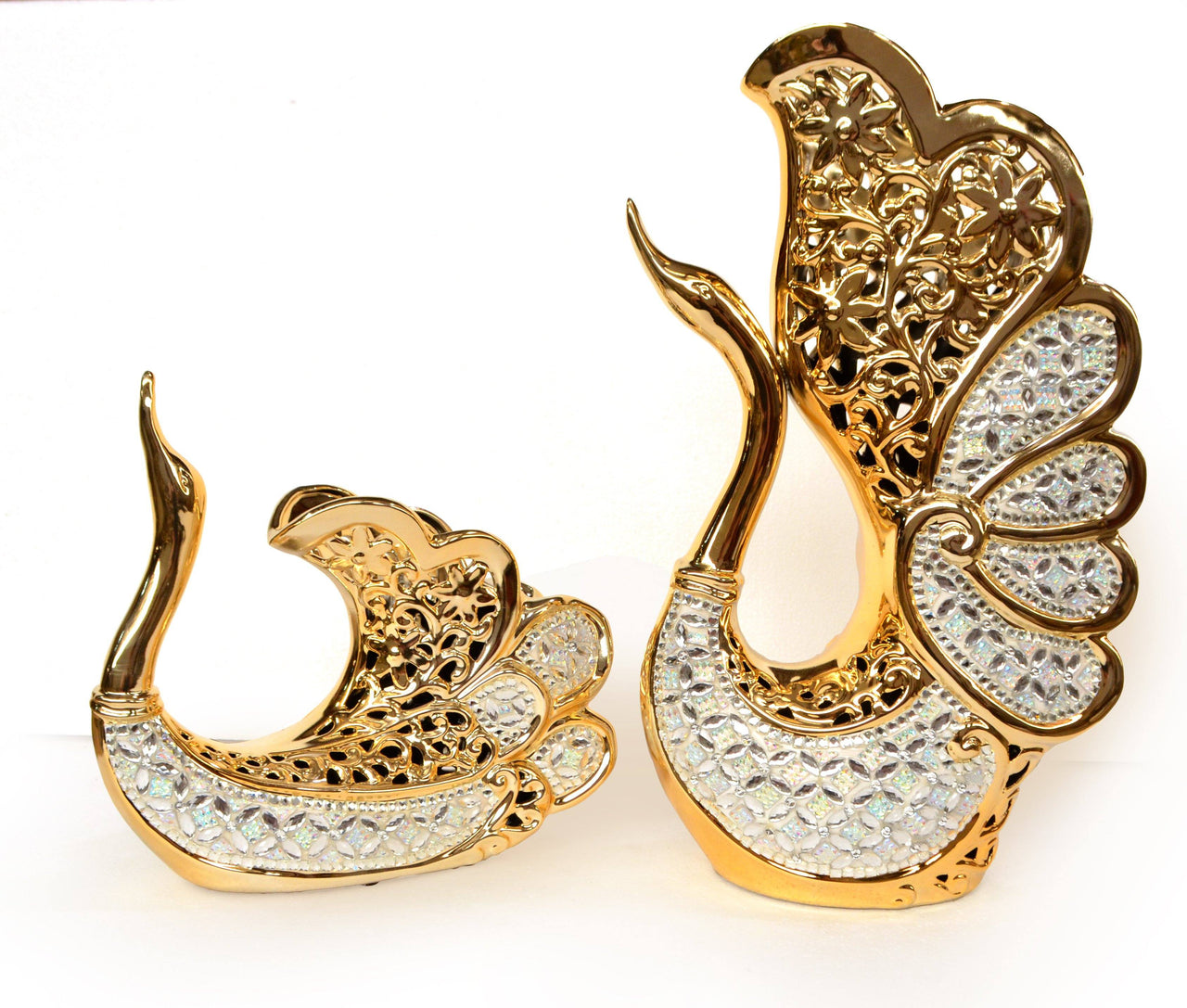 AFD Opalescent Swan Vase Set Of 2 Décor AFD Gold, White 