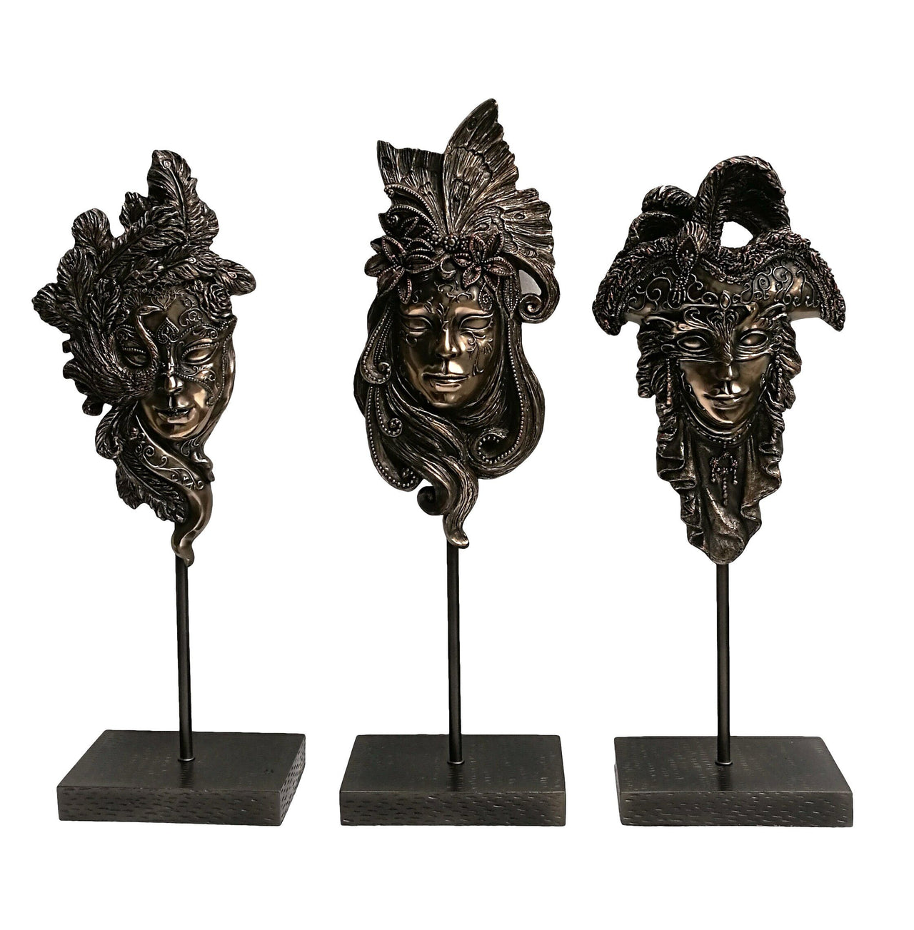 AFD Bronzed Masks On Stand Set of 3 Décor AFD BRONZE 