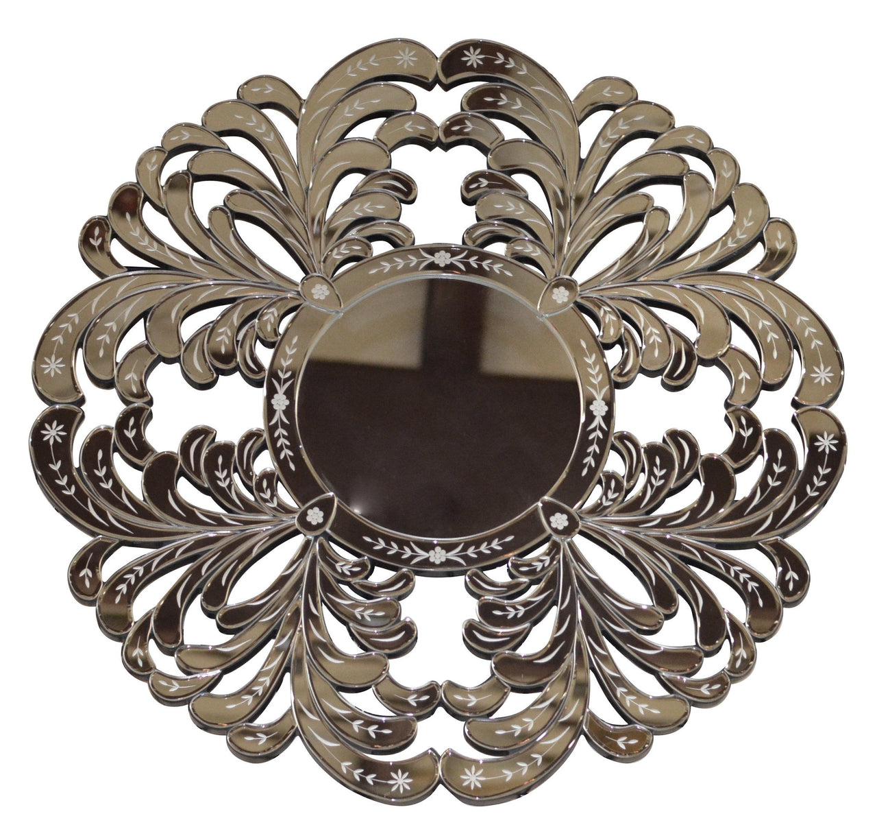 AFD Venetian Style Leaf Round Mirror Mirrors AFD Mirrored 