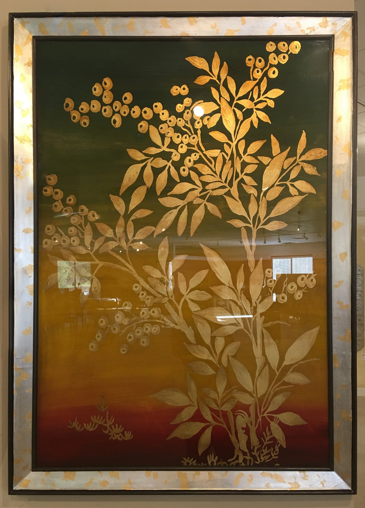 AFD Golden Burgandy Leafed Wall Art Mirrored Décor AFD Multi-Colored 