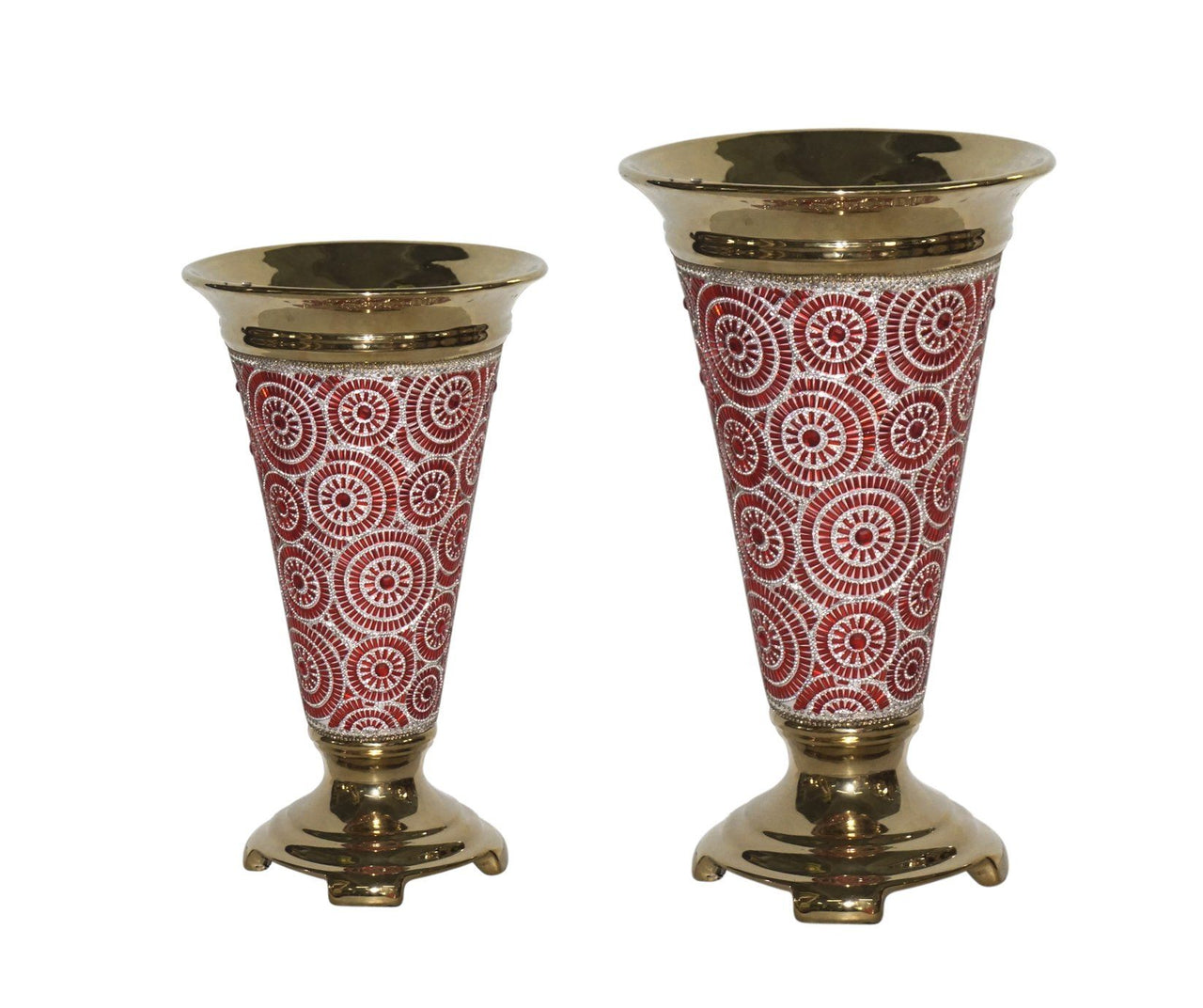 AFD Scarlet Crystal Vase Set Of 2 Décor AFD Red, Gold 