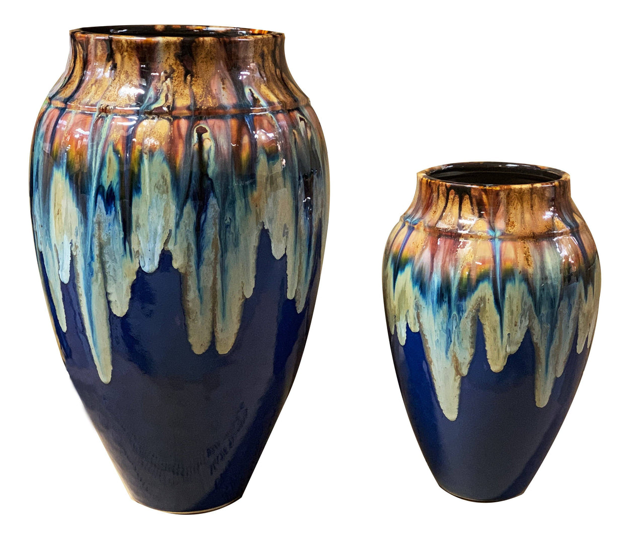 AFD Copper With Blue Glaze Asian Fusion Vase set of 2 Décor AFD Blue Glaze 