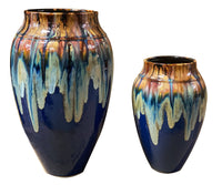 Thumbnail for AFD Copper With Blue Glaze Asian Fusion Vase set of 2 Décor AFD Blue Glaze 