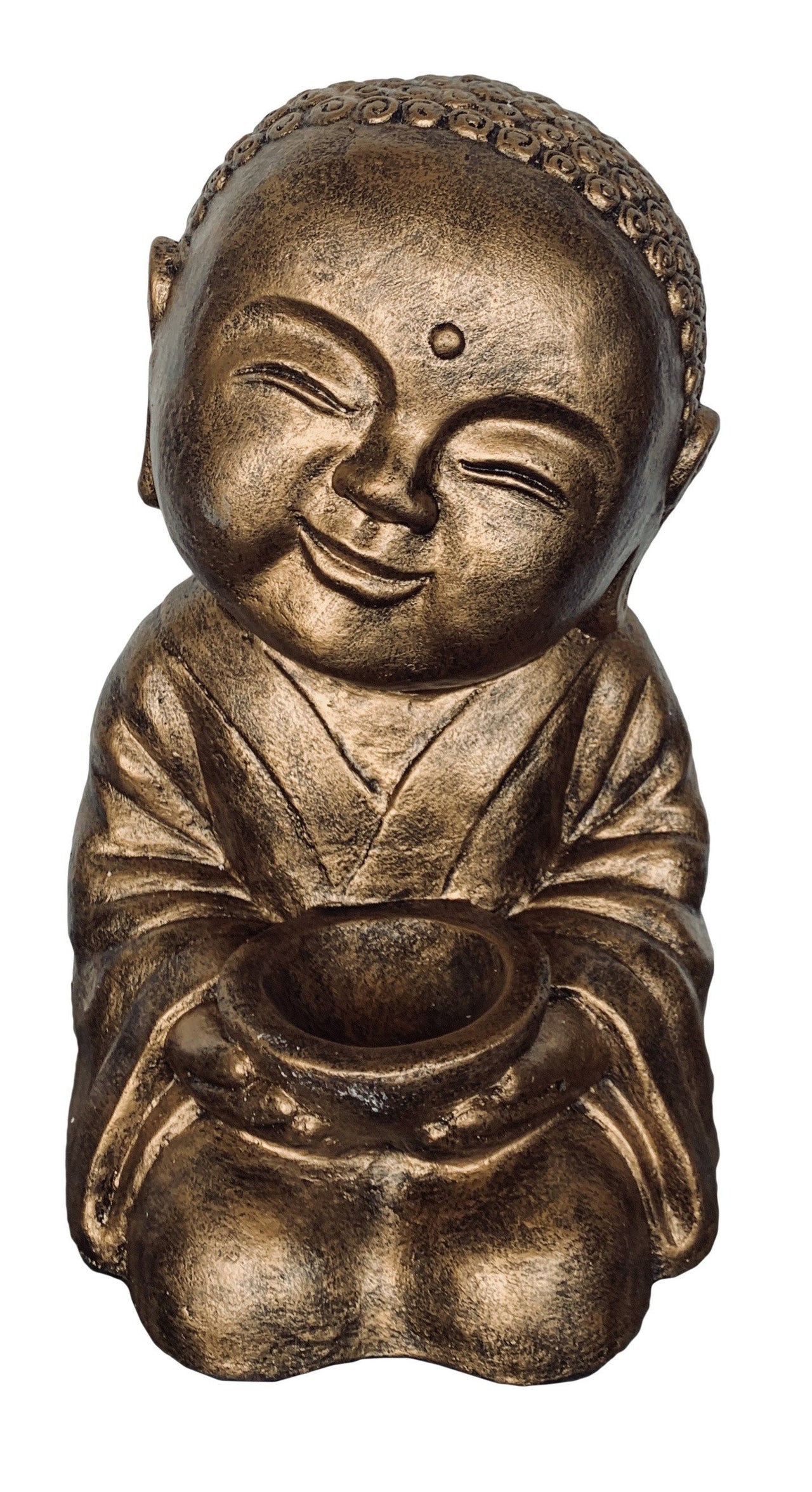 AFD Sitting Monk With Bowl Glossy Black Gold Décor AFD GLOSSY BLACK GOLD 