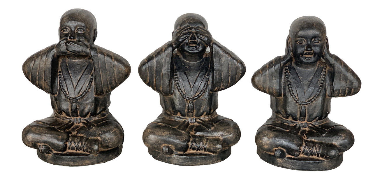 AFD Hear See And Speak No Evil Monk Set Of 3 Black Earthy Finish Décor AFD BLACK EARTHY 