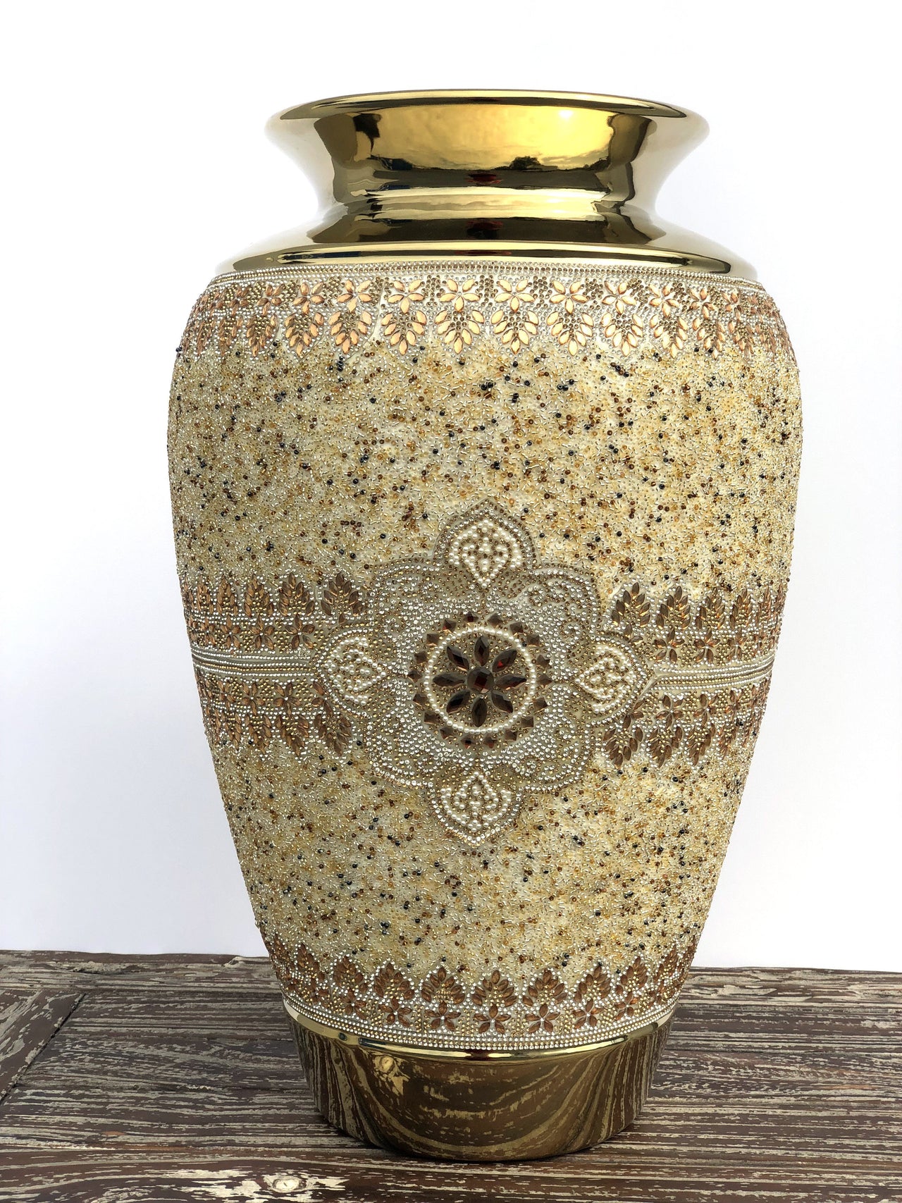 AFD Insculpted Large Jeweled Vase Décor AFD Gold, Ivory 