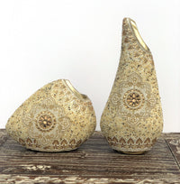 Thumbnail for AFD Insculpted Jeweled Art Vase Set Of 2 Décor AFD Gold, Ivory 