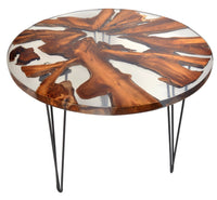 Thumbnail for AFD Artistic Conjoined Floating Teak Acrylic Round Table 39 Inch Table With Iron Stand Tables AFD Brown, Clear and Black 