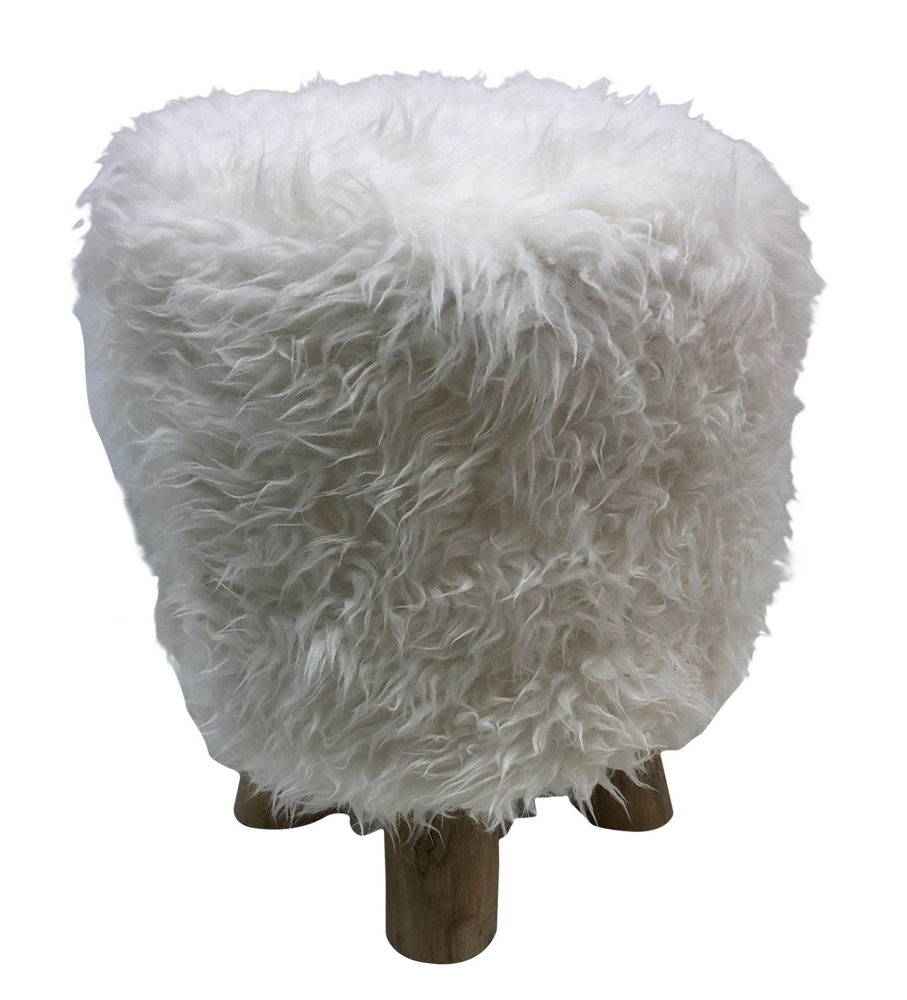 AFD Woolly Faux Pouf Ottoman Stool With Natural Log Feet Ottomans AFD off white/natural 