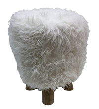 Thumbnail for AFD Woolly Faux Pouf Ottoman Stool With Natural Log Feet Ottomans AFD off white/natural 