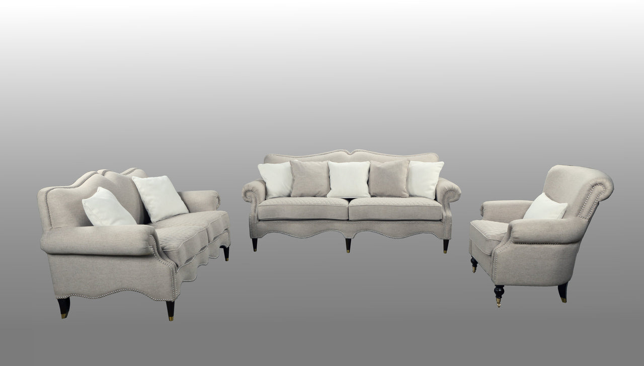 AFD Vogue Quilted Linen Gray Sofa Set of 3 Sofa AFD GRAY 