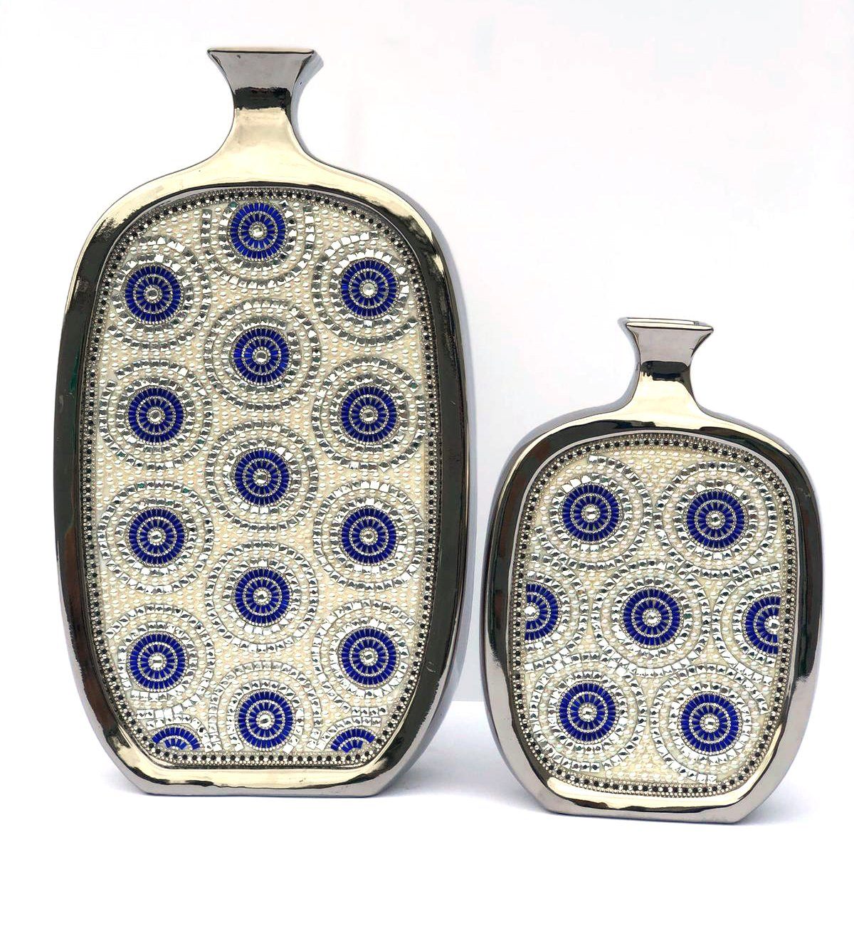 AFD Set 2 Cobalt Crystal Swirl Vases Décor AFD MULTI COLORED 