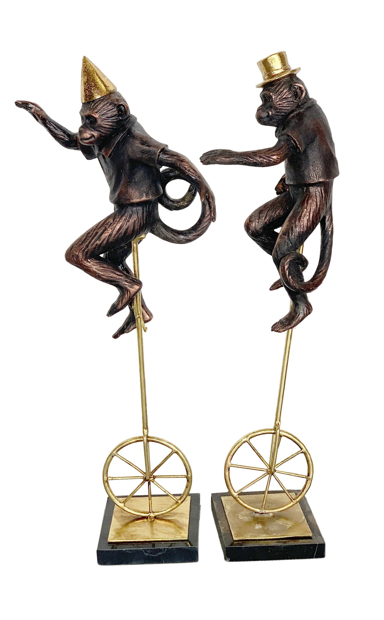 AFD Set of 2 Whimsical unicycle Monkeys Décor AFD Brown with Gold accents 