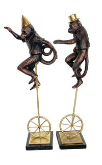 Thumbnail for AFD Set of 2 Whimsical unicycle Monkeys Décor AFD Brown with Gold accents 