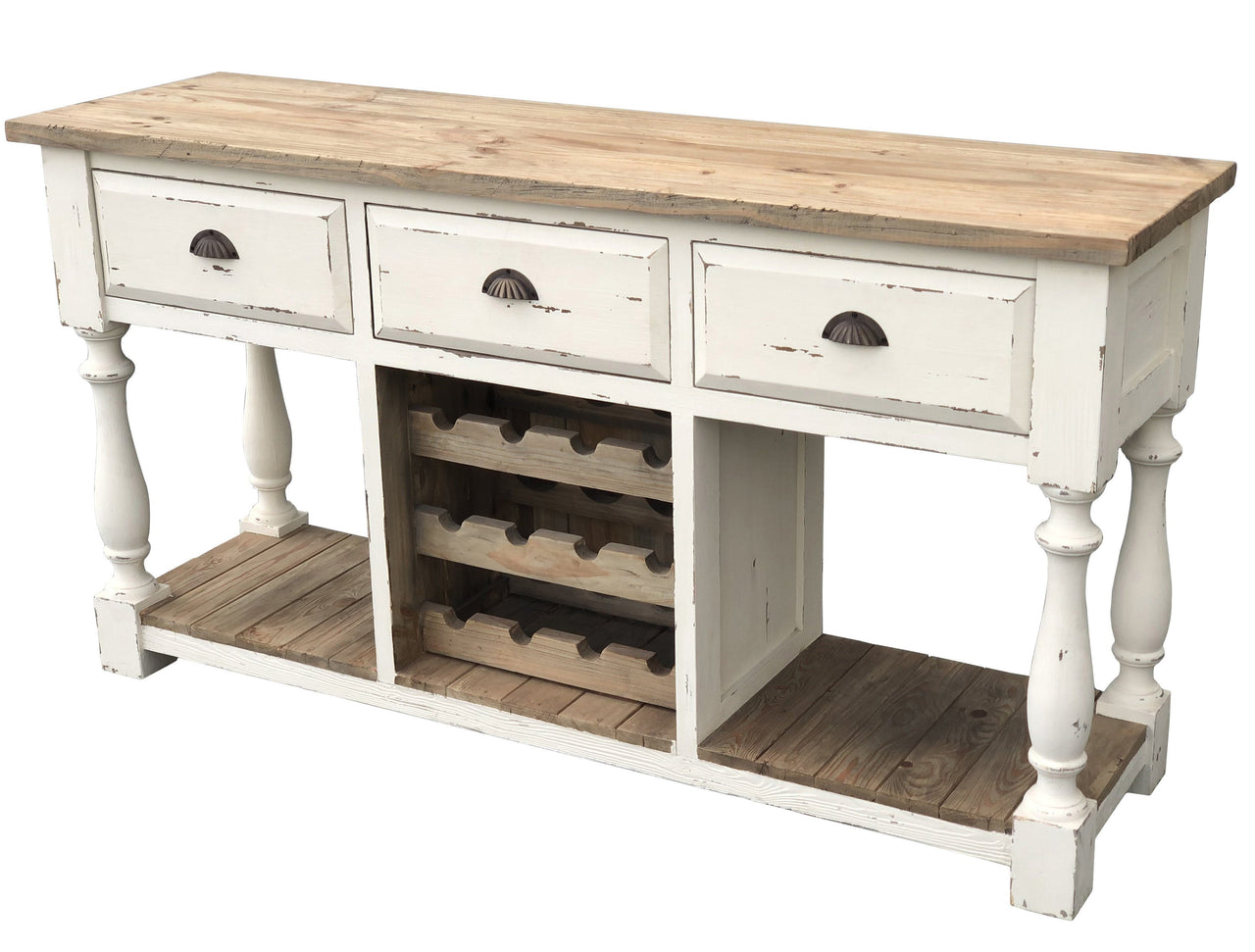AFD Farmhouse Console Wine Rack Bar and Wine AFD White Chalk Finish and Natural Top 