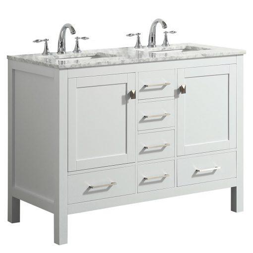 Eviva Aberdeen 48″ Transitional Double Sink Bathroom Vanity w/ White Carrara Top Vanity Eviva 