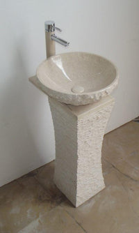 Thumbnail for Eviva Roca 16 in. Pedestal Marble Sink in Beige Bathroom Vanity Eviva 