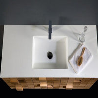 Thumbnail for Eviva Mosaic 33 in. Wall Mounted Oak Bathroom Vanity with White Integrated Solid Surface Countertop Bathroom Vanity Eviva 