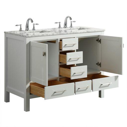 Eviva Aberdeen 48″ Transitional Double Sink Bathroom Vanity w/ White Carrara Top Vanity Eviva 
