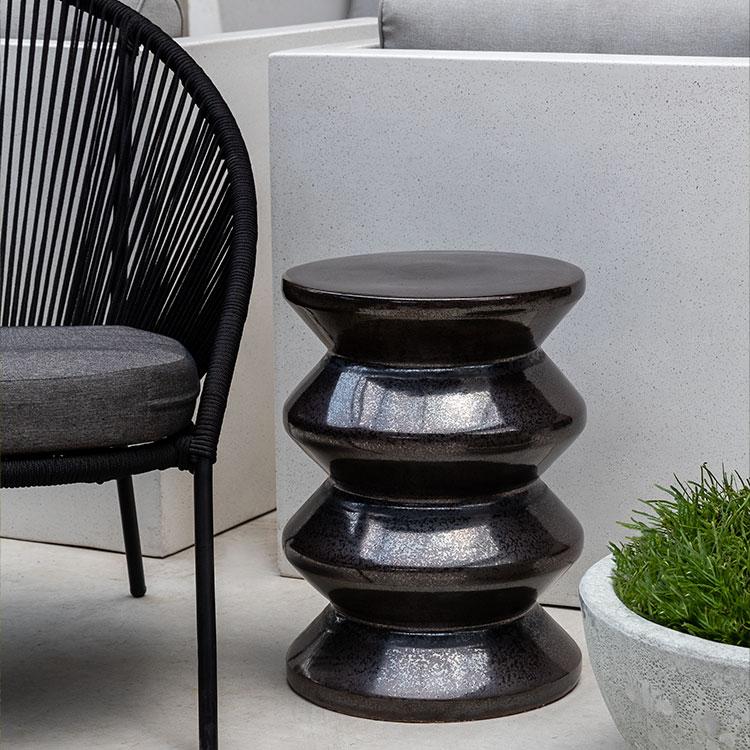 Campania International Glazed Pottery Zigzag Garden Table Tables Campania International Ice Black 