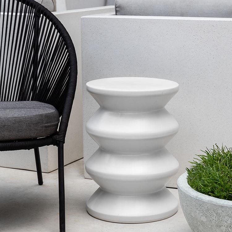 Campania International Glazed Pottery Zigzag Garden Table Tables Campania International White 