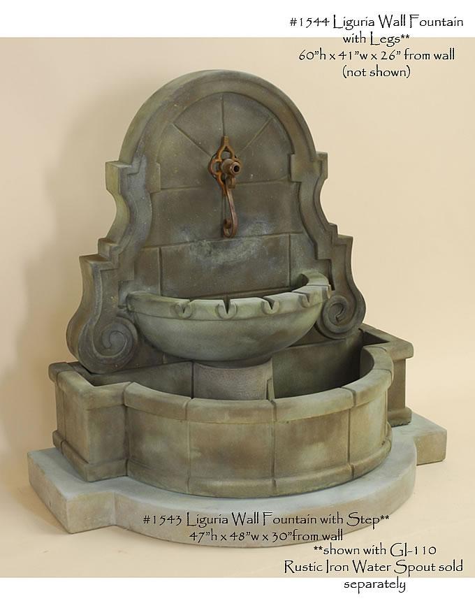 Liguria Wall Outdoor Cast Stone Garden Fountain With Step For Spout Fountain Tuscan 