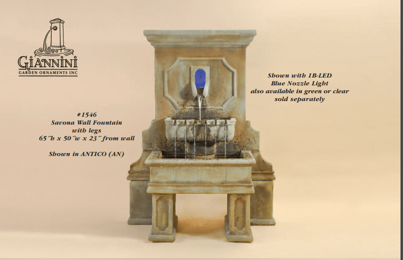 Savonna Wall Outdoor Cast Stone Garden Fountain W/ Legs Fountain Tuscan 