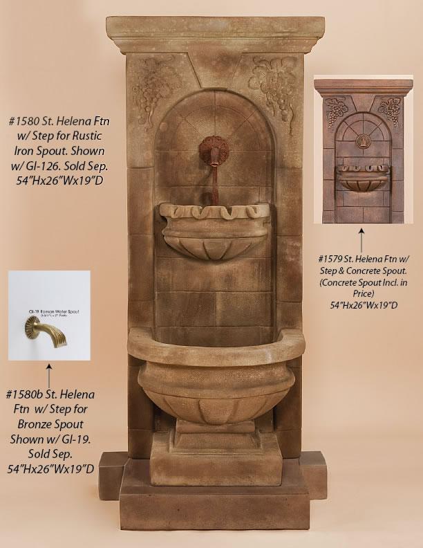 St. Helena Outdoor Cast Stone Garden Fountain W/ Step & For Spout Fountain Tuscan 
