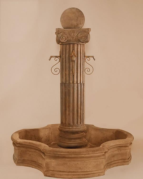 Pantheon Outdoor Cast Stone Garden Fountain W/ Monaco Pond & Ball For Rustic Spouts Fountain Tuscan 