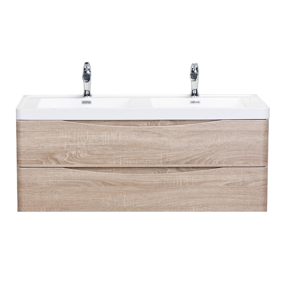 Eviva Smile 48″ Wall Mount Modern Double Sink Bathroom Vanity w/ White Integrated Top Bathroom Vanity Eviva White Oak 