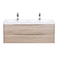 Thumbnail for Eviva Smile 48″ Wall Mount Modern Double Sink Bathroom Vanity w/ White Integrated Top Bathroom Vanity Eviva White Oak 