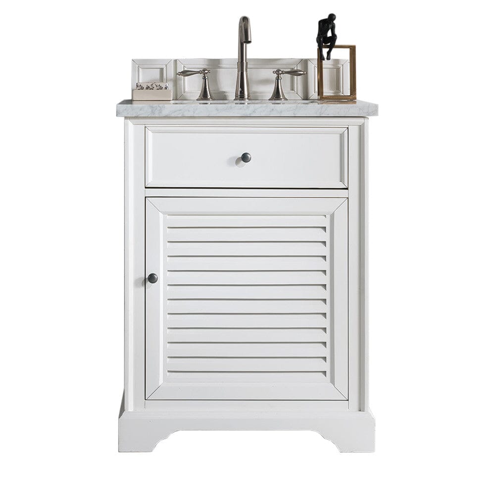 James Martin Savannah 26" Single Vanity Vanity James Martin Bright White w/ 3 CM Arctic Fall Solid Surface Top 