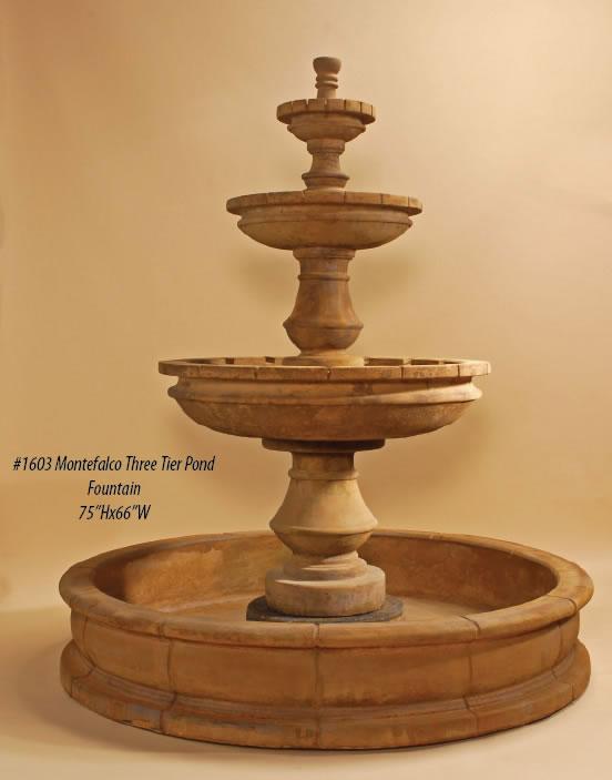 Montefalco Three Tier Pond Outdoor Cast Stone Garden Fountain Fountain Tuscan 