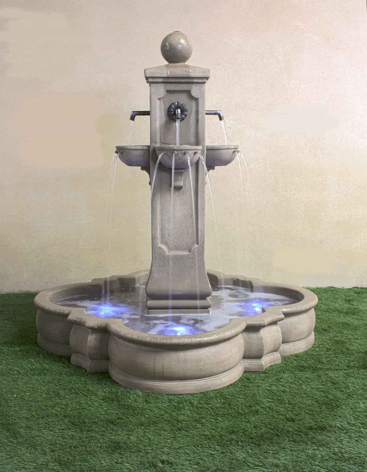 Catalina Outdoor Cast Stone Garden Fountain With Rustic Spouts Fountain Tuscan 