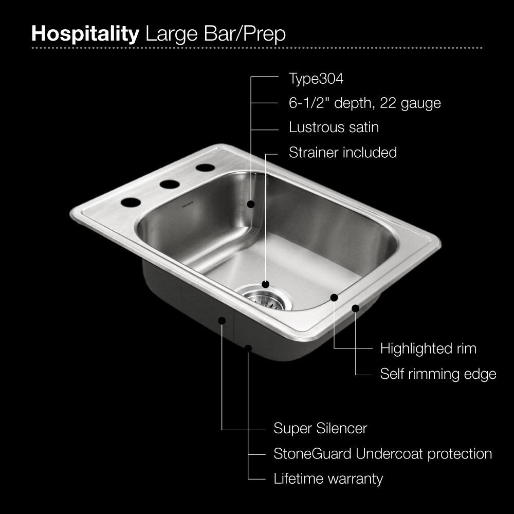 Houzer Hospitality Series Topmount Stainless Steel 3-holes Bar/Prep Sink Bar Sink - Topmount Houzer 