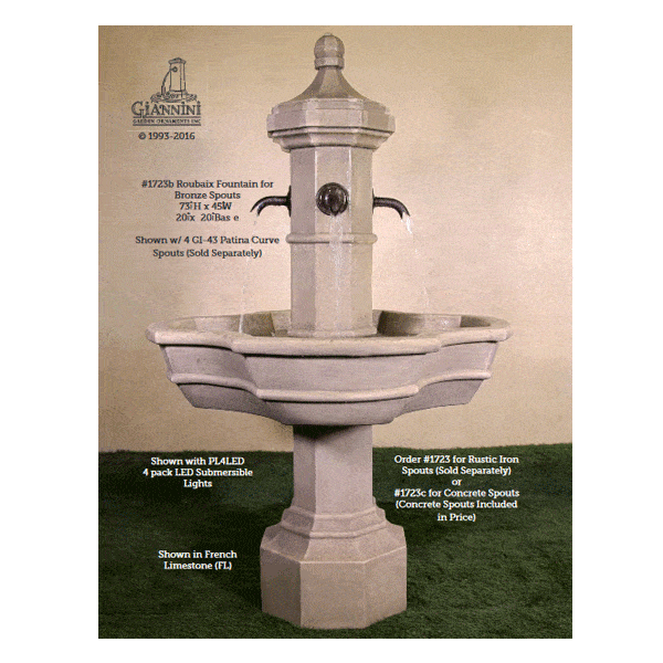 Roubaix Outdoor Cast Stone Garden Fountain for Spouts Fountain Tuscan 