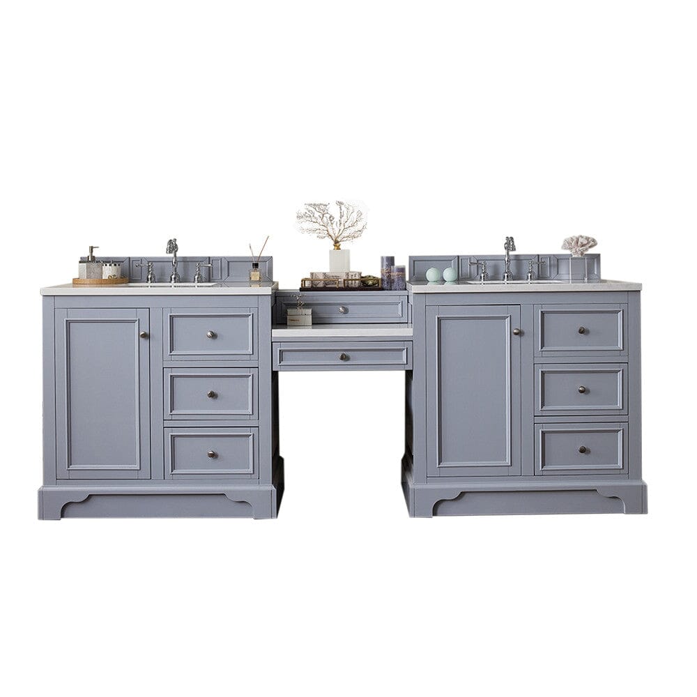 James Martin De Soto 94" Double Vanity Set Vanity James Martin Silver Gray w/ 3 CM Arctic Fall Solid Surface Top 