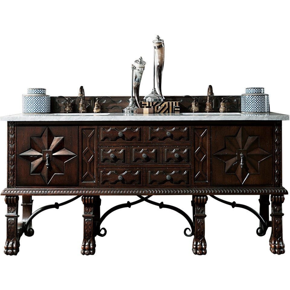 James Martin Balmoral 72" Double Vanity Vanity James Martin Antique Walnut w/ 3 CM Carrara Marble Top 