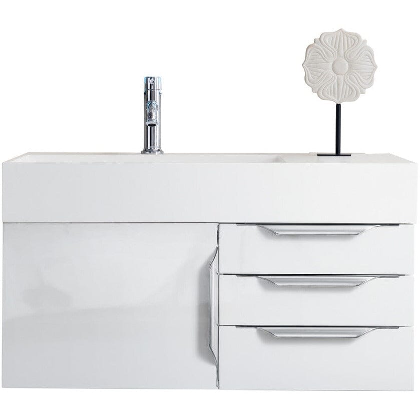 James Martin Mercer Island 36" Single Vanity Vanity James Martin Glossy White w/ Glossy White Composite Top 
