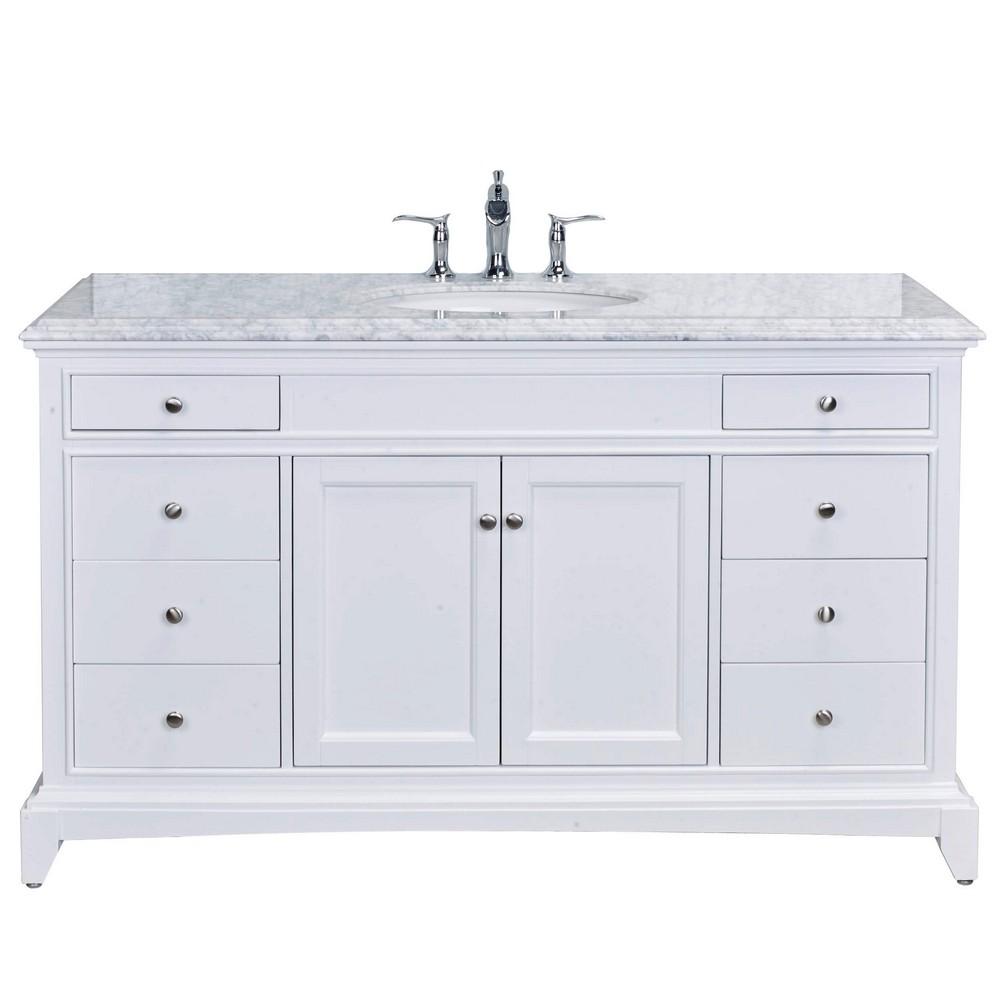 Eviva Elite Stamford 60″ White Single Sink Bathroom Vanity w/ Double Ogee Edge White Carrara Top Vanity Eviva 
