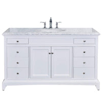 Thumbnail for Eviva Elite Stamford 60″ White Single Sink Bathroom Vanity w/ Double Ogee Edge White Carrara Top Vanity Eviva 