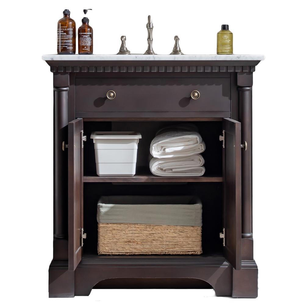 Eviva Preston 31″ Aged Chocolate Traditional Bathroom Vanity w/ White Carrara Top Vanity Eviva 